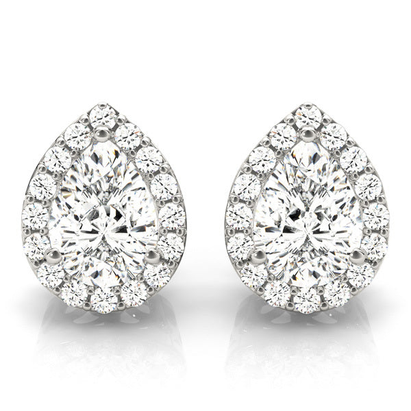 White Gold Pear Diamond Halo Earring Pair