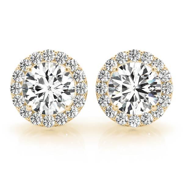14K Yellow Gold Round Diamond Halo Earrings