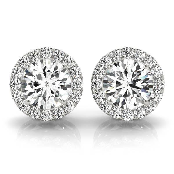White Platinum Round Diamond Halo Earring Pair