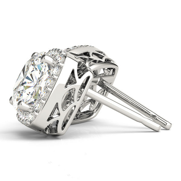 14K White Gold Round Diamond Halo Earrings