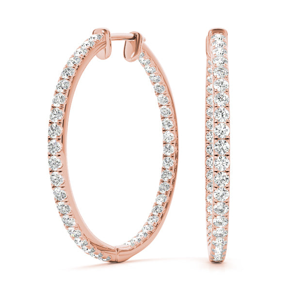 14K Rose Gold Diamond Hoop Earrings