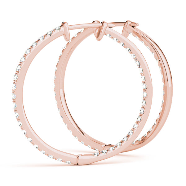 14K Rose Gold Diamond Hoop Earrings