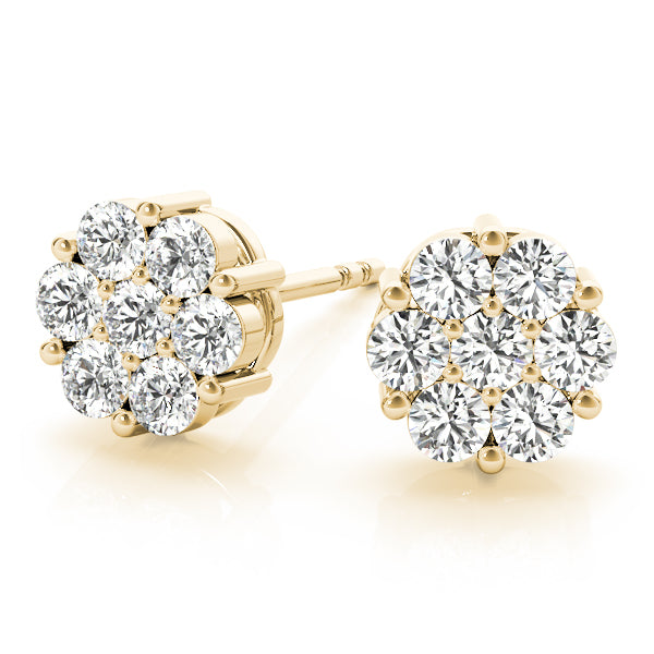 Yellow Gold 7-Stone Lab Diamond Cluster Earrings
