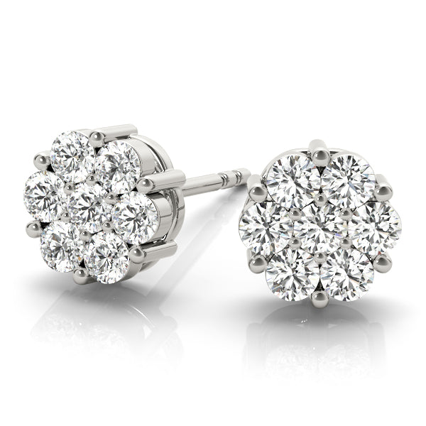 White Gold 7-Stone Lab Diamond Cluster Earrings