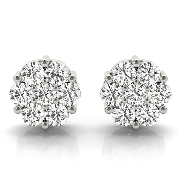 White Gold 7-Diamond Cluster Earrings