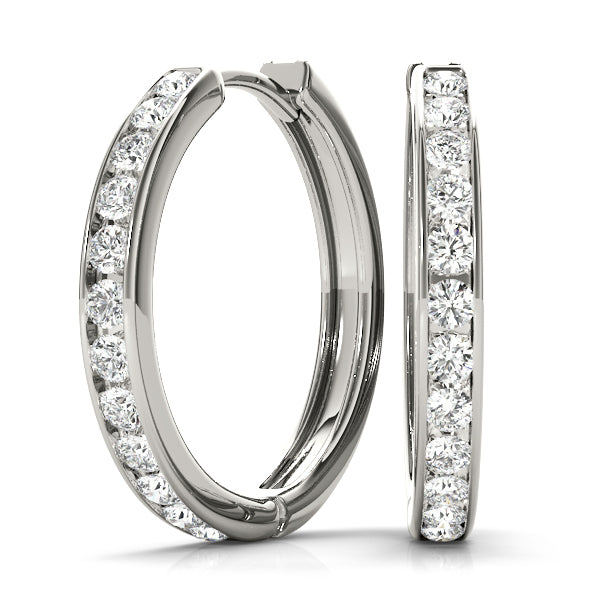 White Platinum 12-Diamond Hoop Earrings
