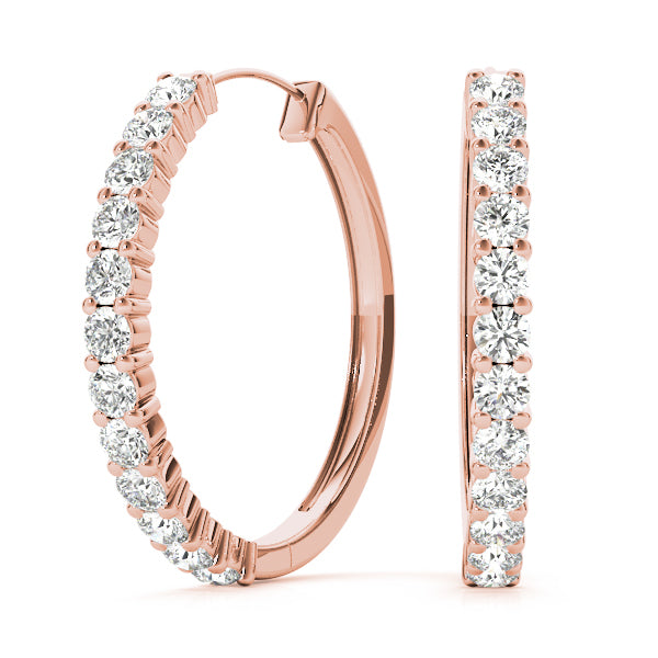 14K Rose Gold Round Diamond Hoop Earrings