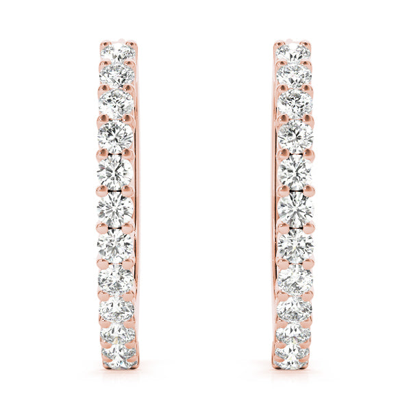 14K Rose Gold Round Diamond Hoop Earrings
