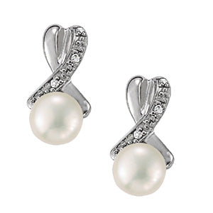 Platinum White Pearl Diamond Accent Earrings