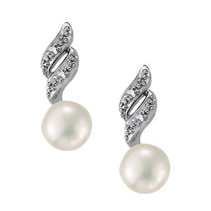 Platinum White Pearl Diamond Earring Pair