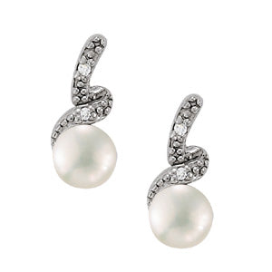 White Platinum Pearl Diamond Accent Studs