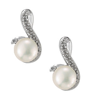 14K White Gold Pearl & Diamond Stud Earrings