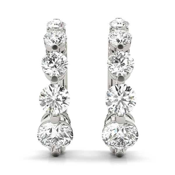 18K White Gold Round Diamond Journey Earrings
