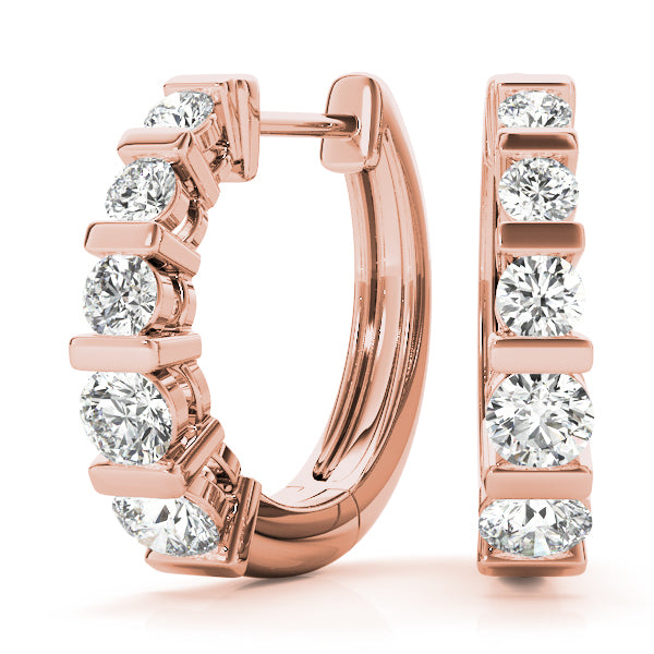 18K Rose Gold Diamond Hoop Earrings