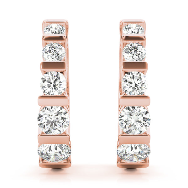 14K Rose Gold Round Diamond Hoop Earrings