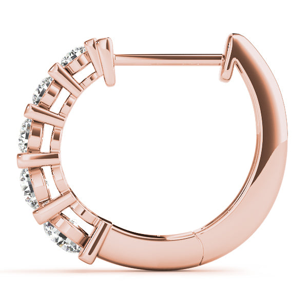 14K Rose Gold Round Diamond Hoop Earrings