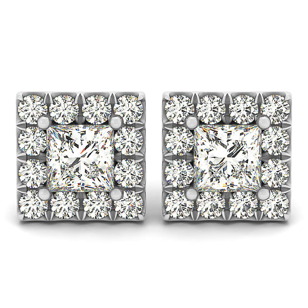 18K White Gold Round Diamond Halo Earrings