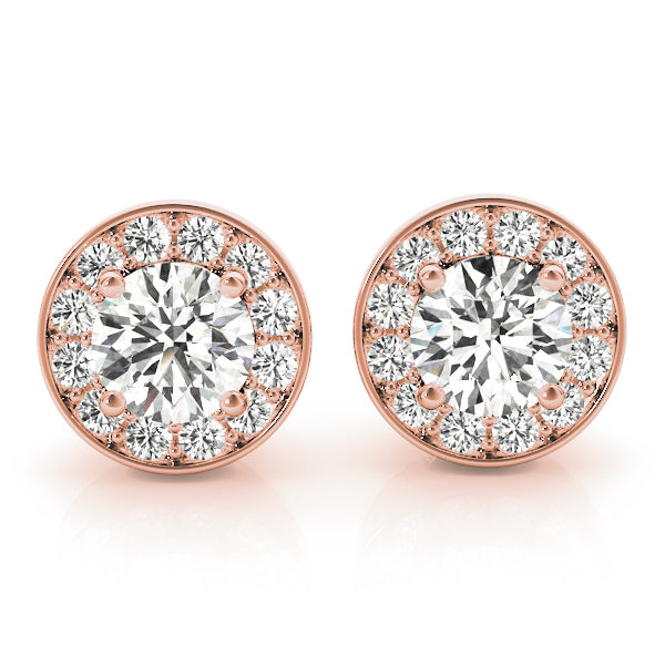 18K Rose Gold Round Diamond Halo Earrings