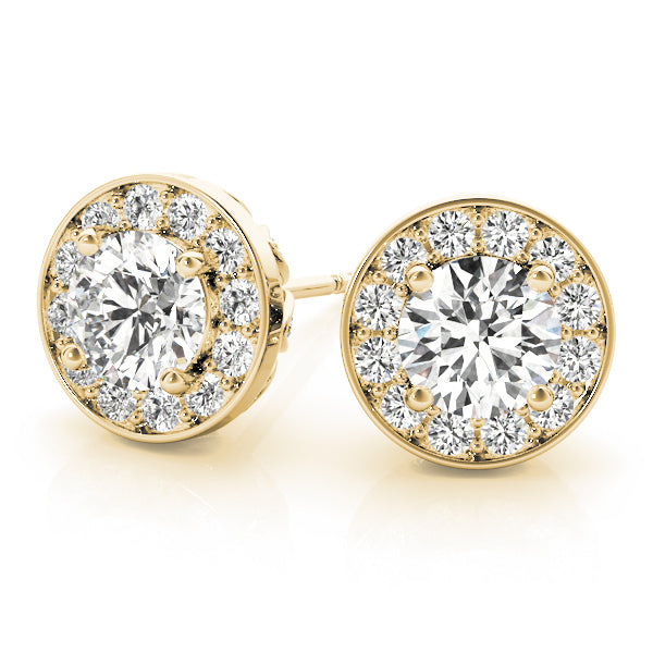 Yellow Gold Round Diamond Halo Earrings - Lab Created