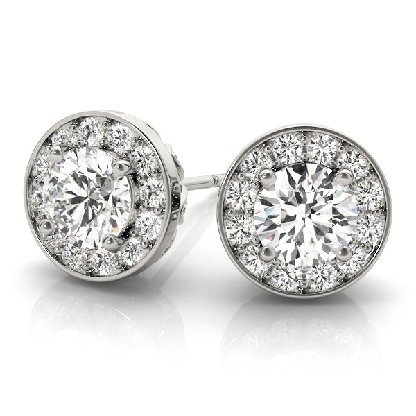 14K White Gold Round Diamond Halo Stud Earrings