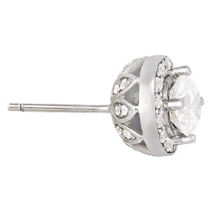 White Gold Round Diamond Halo Earrings - Lab Created