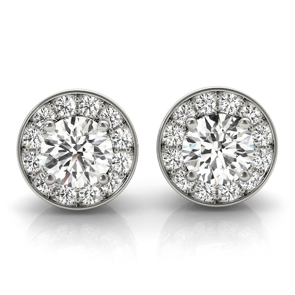 White Gold Lab Diamond Halo Earring Pair