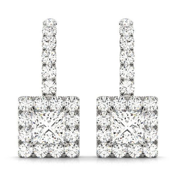 White Platinum Diamond Halo Earring Pair