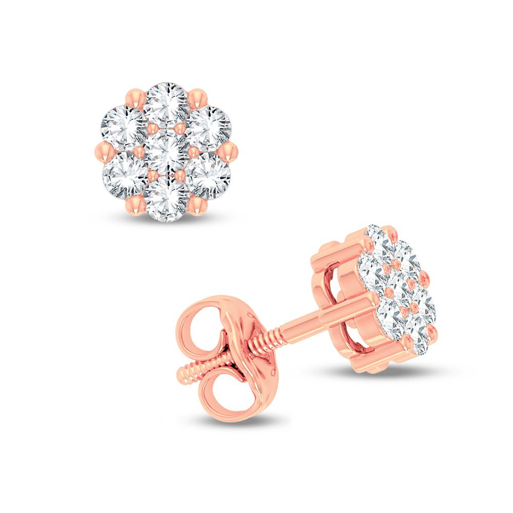 Romantic Rose Gold Lab Diamond Flower Stud Earrings 0.50CT
