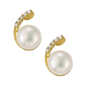Platinum White Pearl Diamond Accent Earrings