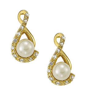 14K White Gold Pearl Diamond Stud Earrings