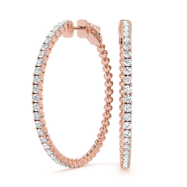 14K Rose Gold Lab Diamond Inside Out Hoop Earrings