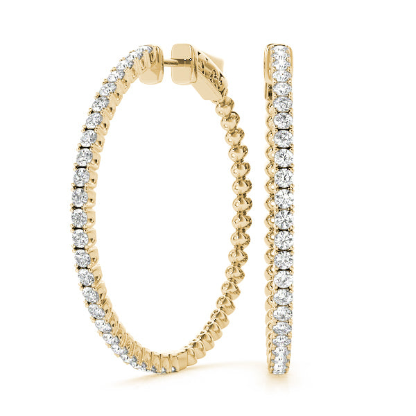 18K Yellow Gold Diamond Inside Out Hoop Earrings