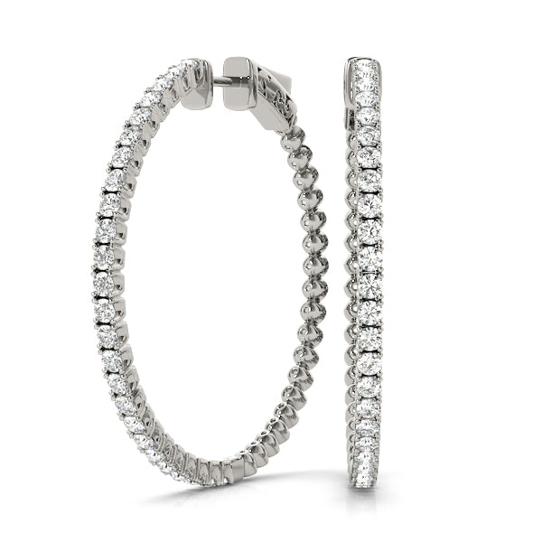 14K White Gold Diamond Inside Out Hoop Earrings