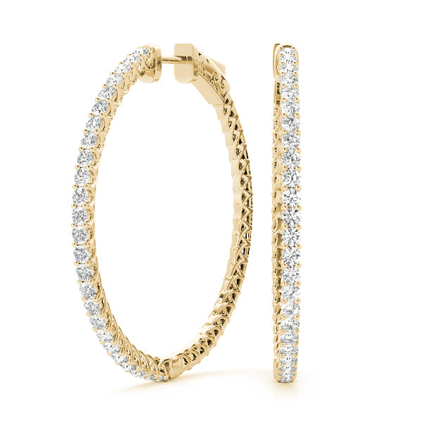 14K Yellow Gold Diamond Inside Out Hoop Earrings