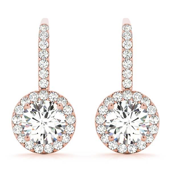 Rose Gold Round Diamond Halo Earrings