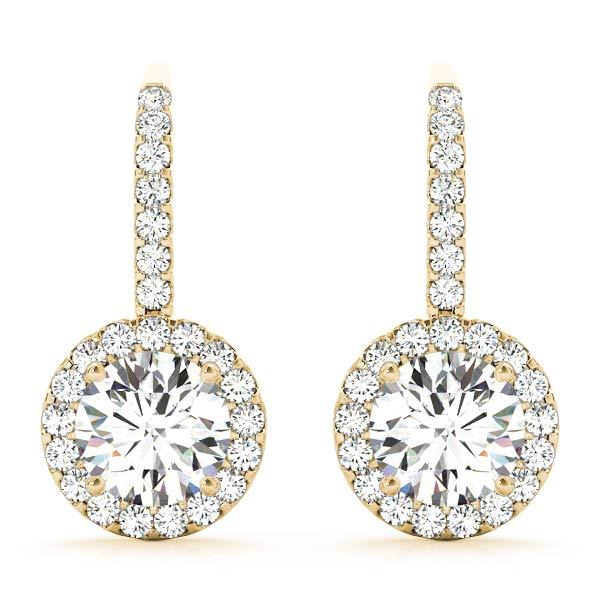 18K Yellow Gold Round Diamond Halo Earrings