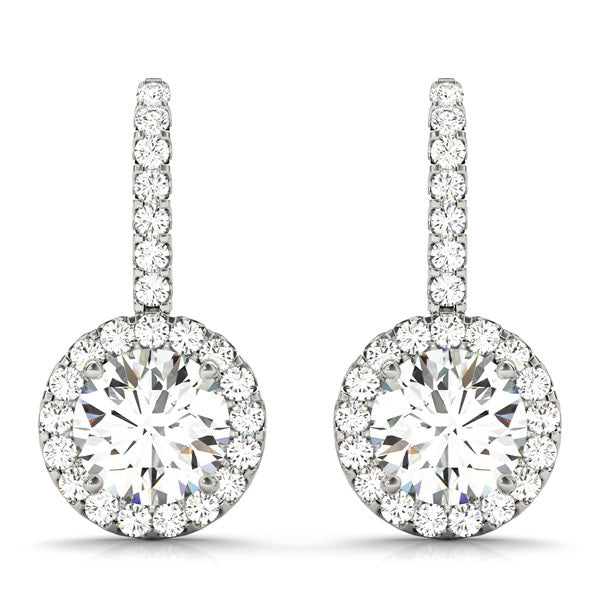 White Platinum Lab Diamond Halo Earring Pair