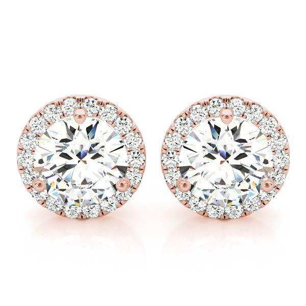 14K Rose Gold Round Diamond Halo Earrings