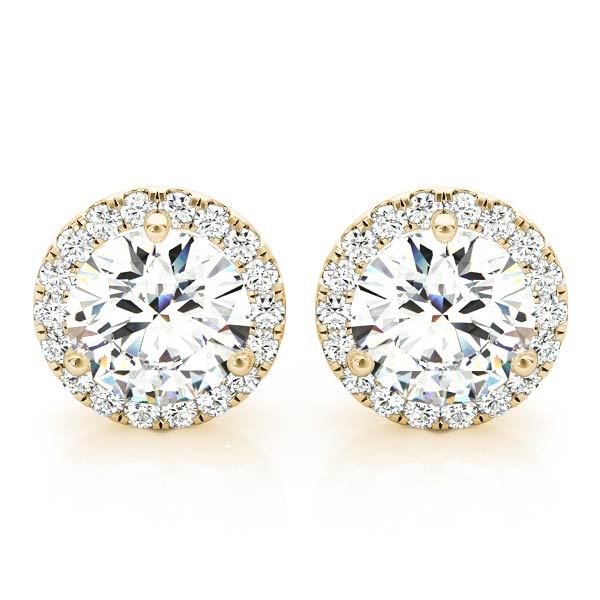 18K Yellow Gold Round Diamond Halo Earrings