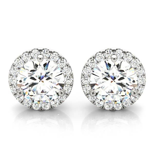 18K White Gold Round Diamond Halo Earrings
