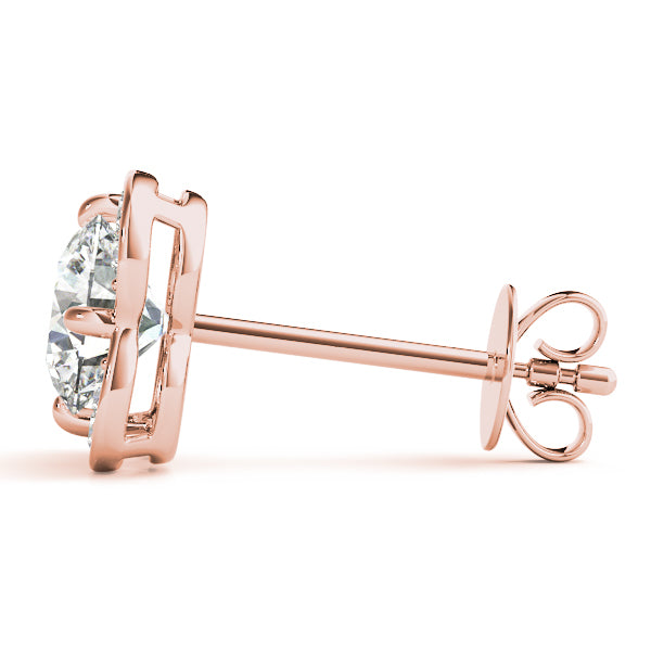 14K Rose Gold Round Diamond Halo Earrings