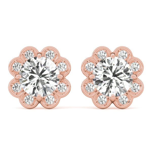 Rose Gold Lab Diamond Halo Earring Pair