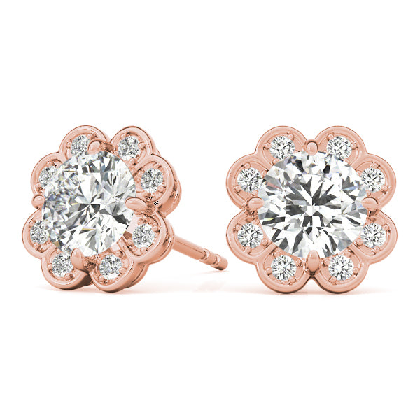 Rose Gold Lab Diamond Halo Earring Pair