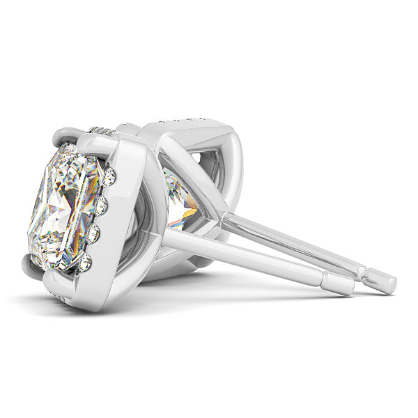 18K White Gold Round Diamond Square Halo Earrings