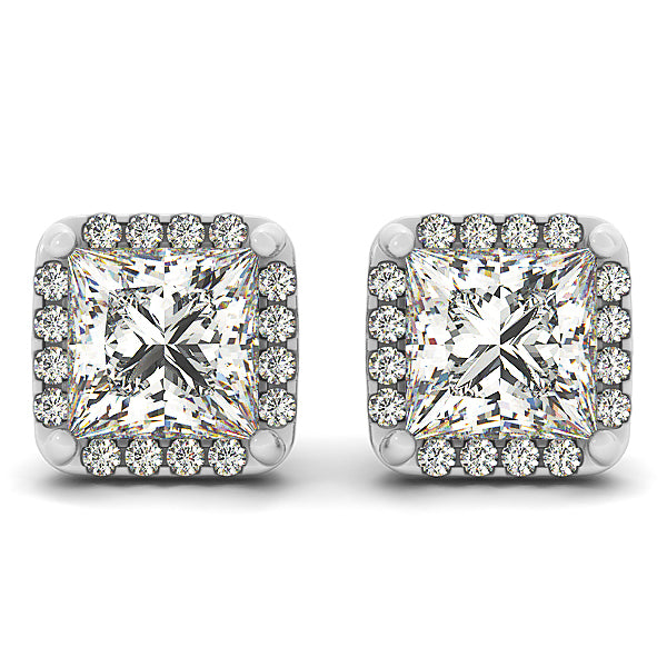 18K White Gold Round Diamond Square Halo Earrings