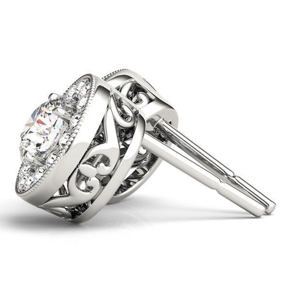 White Gold Lab Diamond Halo Earring Pair