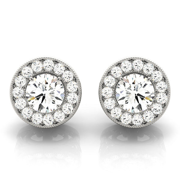 White Gold Lab Diamond Halo Earring Pair