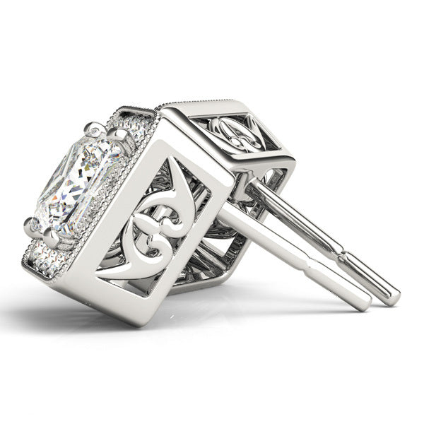 18K White Gold Round Diamond Halo Earrings