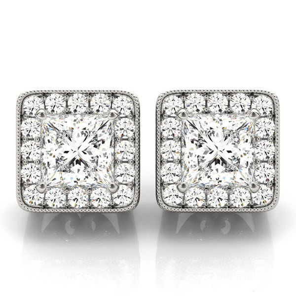 18K White Gold Round Diamond Halo Earrings