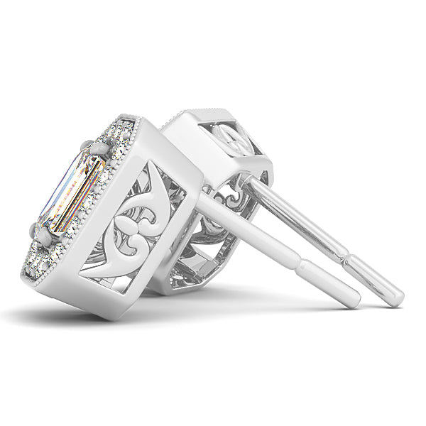 White Platinum Lab Diamond Emerald Halo Earrings